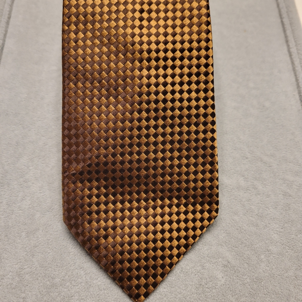Rene Lezard Brown Square Chess Style Silk Tie